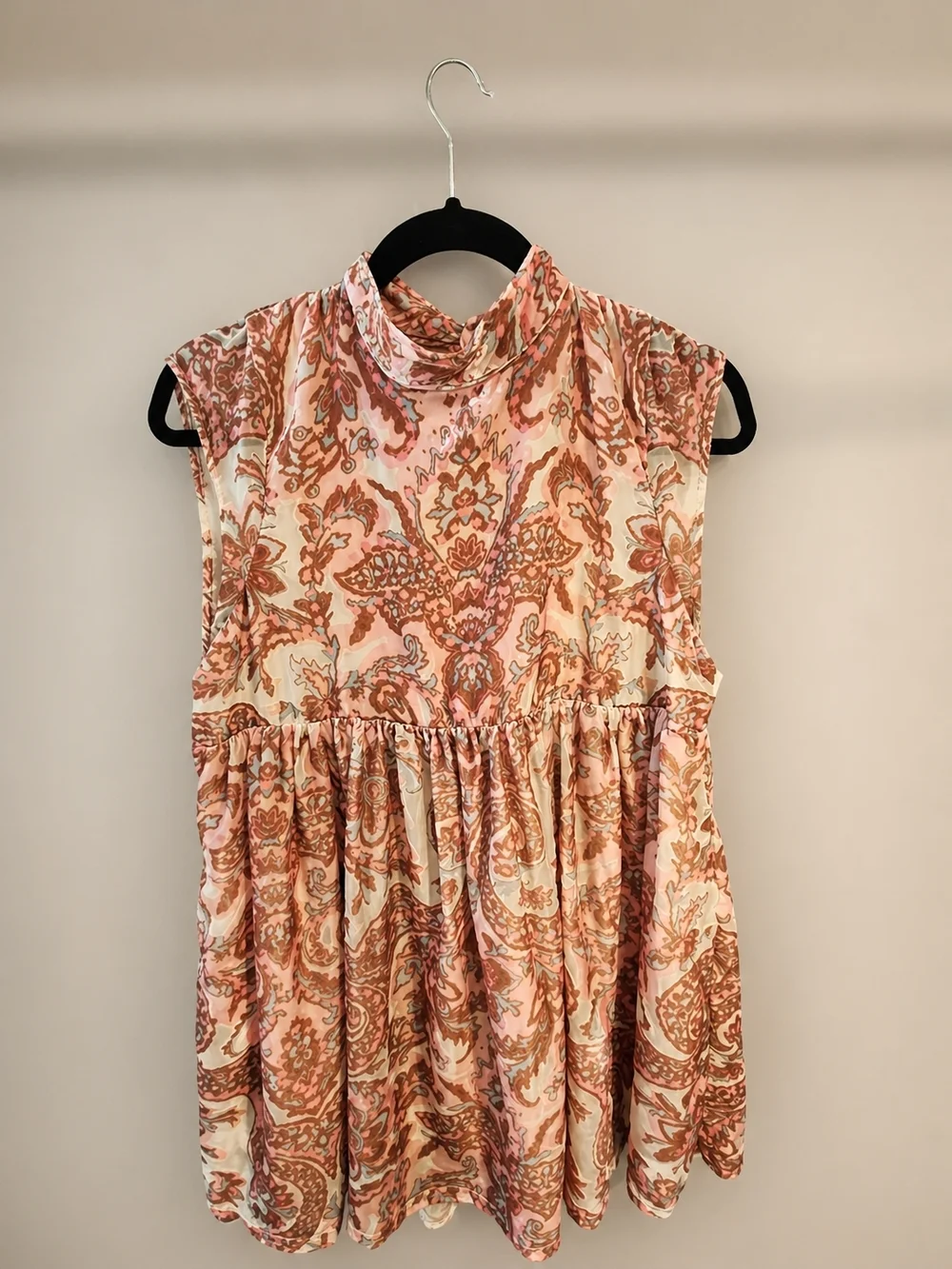 Free People Pink Paisley Velvet Babydoll Mini Dress NWOT - Picture 2 of 5